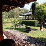 Restaurant by the garden at Manohara Hotel near Borobudur temple in Indonesia