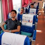 Inside Taksaka train at Gambir Station Jakarta, train from Jakarta to Yogyakarta