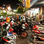 Parked motorbikes along Malioboro Street, Yogyakarta, Indonesia