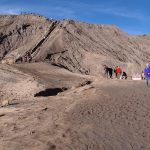 Climbing the stairs to Mt. Bromo's crater in Indonesia