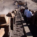 Climbing the stairs to Mt. Bromo's crater in Indonesia
