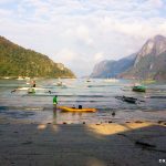 Tour boats docked at El Nido Beach Palawan