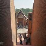 Narrow stairwell inside Wat Yai Chai Mongkhol's main temple