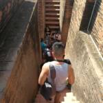 Narrow stairwell inside Wat Yai Chai Mongkhol's main temple